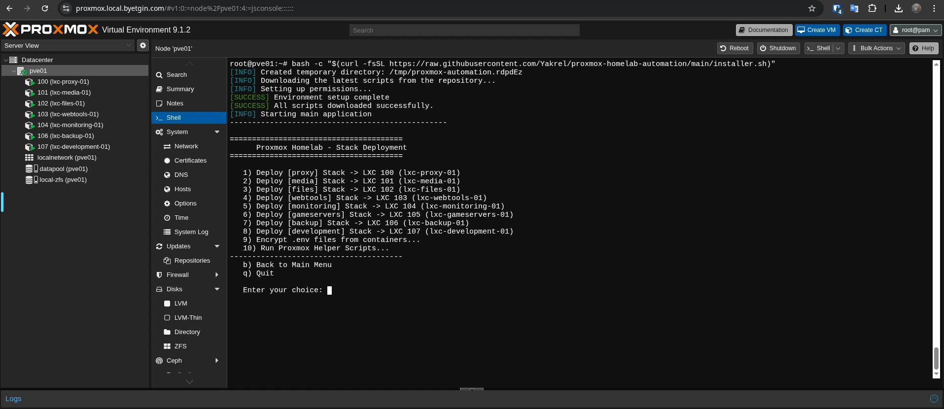 Proxmox homelab screenshot 1