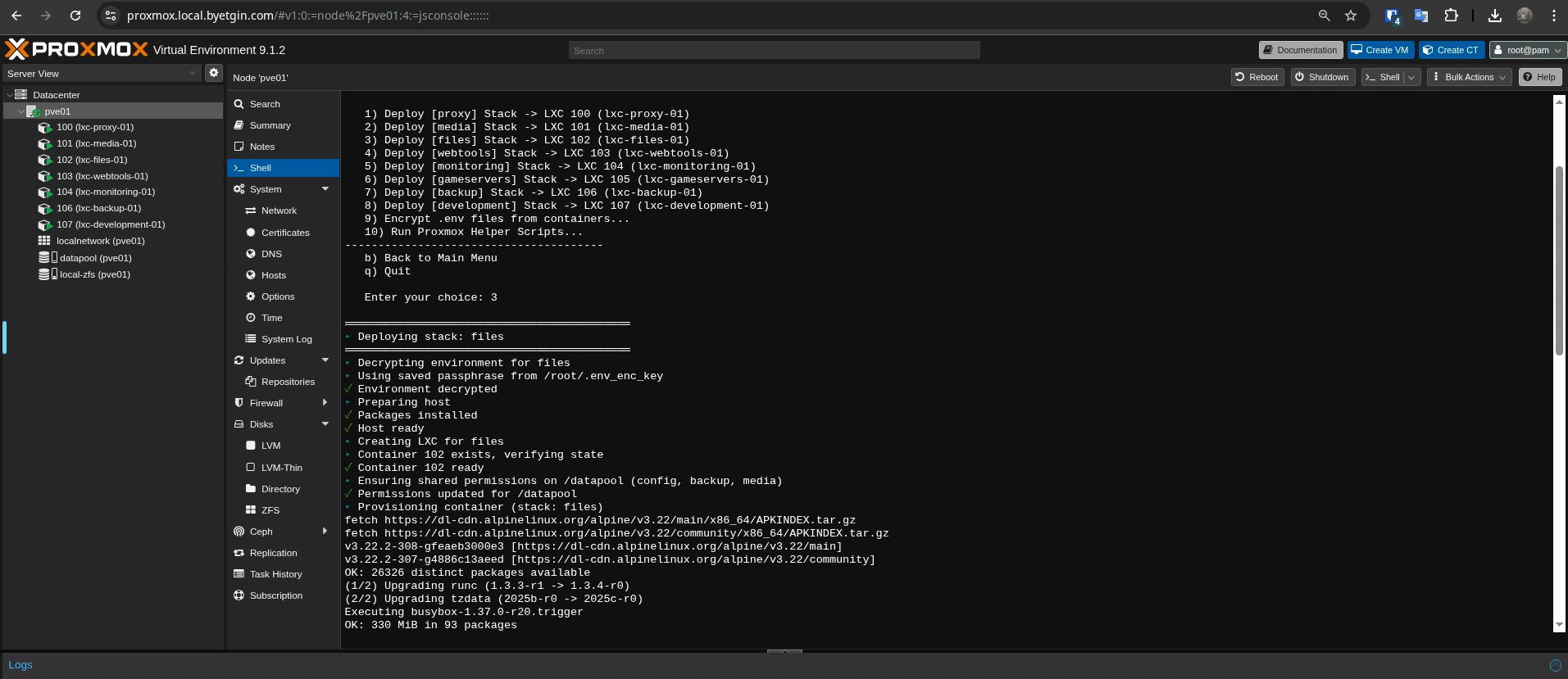Proxmox homelab screenshot 2
